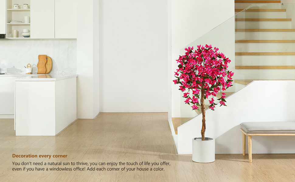 Fopamtri Artificial Plants Bougainvillea Tree 120cm Artificial Blossom Tree, Fake Plants in Pot