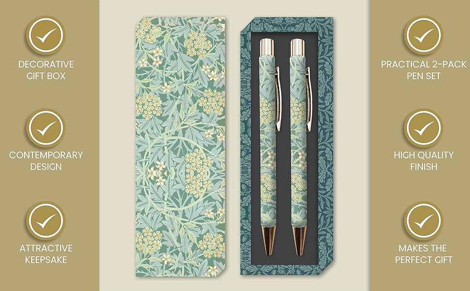TGSC Ballpoint Pen Set William Morris Jasmine Design 2Pack Pens Gift Box Effortless