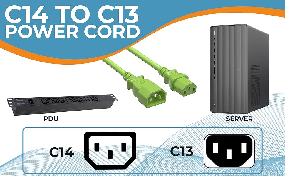 IEC-320 C13 to C14 Heavy-Duty Power Extension Cord 18 AWG 10A/250V SJT