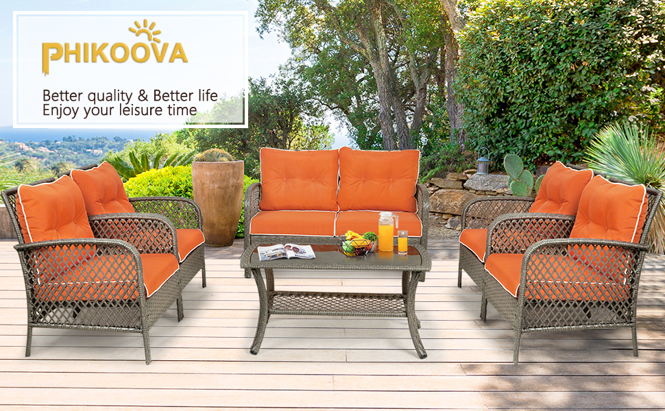 PHIKOOVA 6Piece Wicker Patio Conversation Furniture Sets w