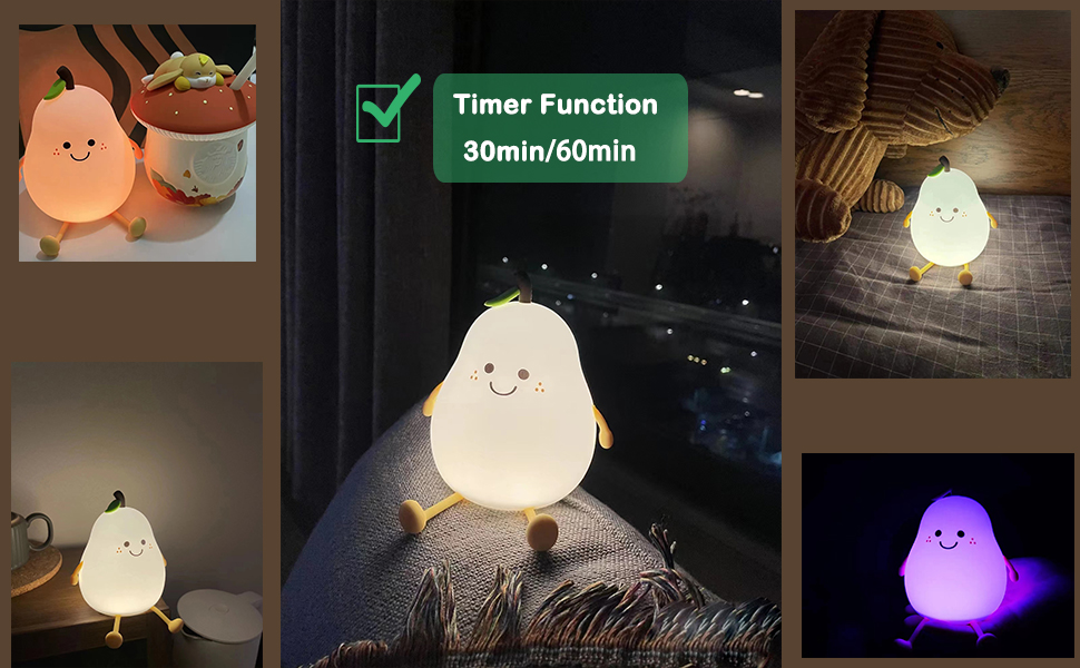 LADWOKFI Silicone Night Light Lamp Cute Pear USB 1200mAh Rechargeable