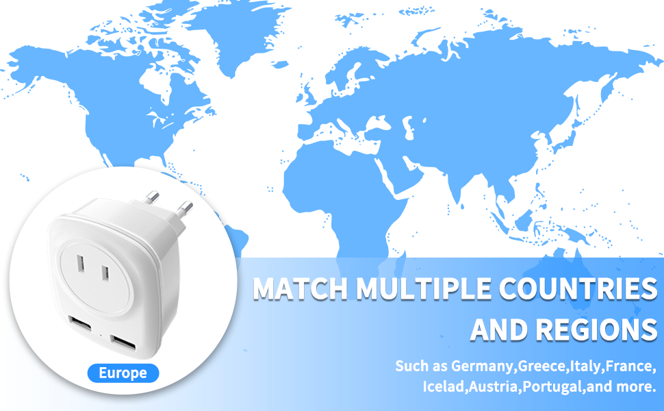 US/Canada to Europe Plug Adapter, Universal Travel Plug, US to Europe