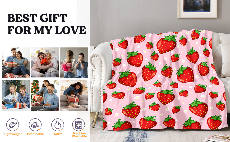 Strawberry Blanket Gifts for Girls Women Pink Fruit Cute