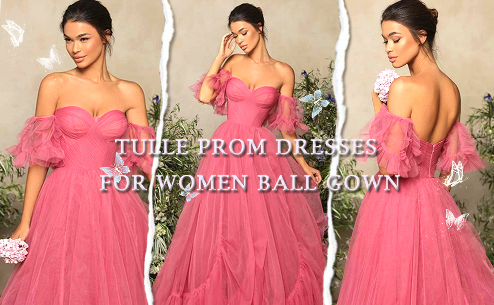 Ruffles Tulle Ball Gowns Off Shoulder Prom Dresses 2024 Long Strapless Prom Dress Corset