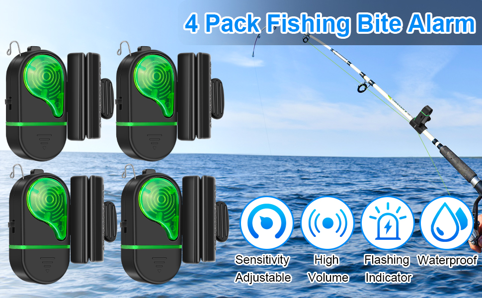 TSV 4 PCS Fishing Bite Alarm, Sensitive Electronic Fishing