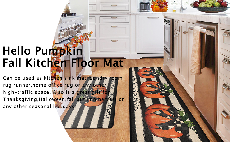 Capslpad Pumpkin Fall Kitchen Rugs Set of 2 Non Slip