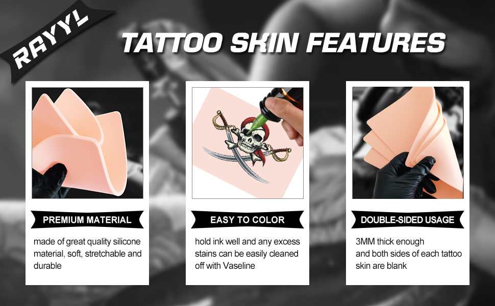 3MM Fake Skin Tattoo, Rayyl 5PCS Tattoo Skin 3mm Thick 6"x8" Tattoo Practice Skin for Beginner