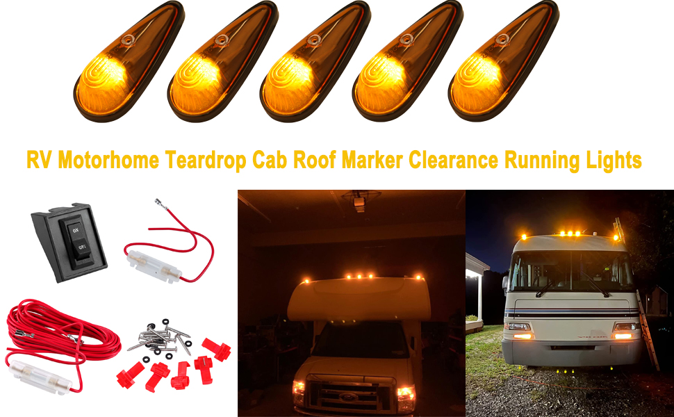 Konrali 5Pcs Amber Teardrop Cab Marker Lights 9LED