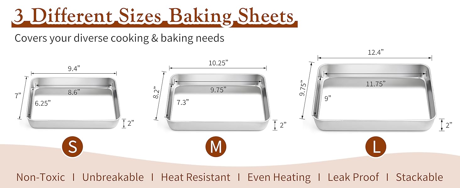 Stainless Steel Baking Sheet Pan Set of 3