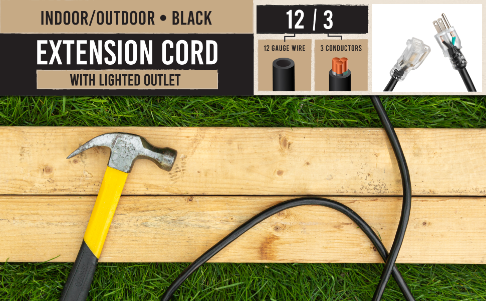 Cablectric 12 Gauge Extension Cord 10 Ft, Heavy Duty