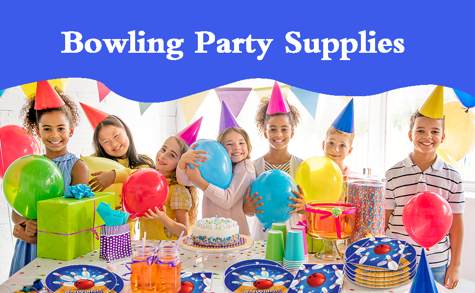 Bowling Party Plates and Napkins Serves 24 Gusets 64 Pcs
