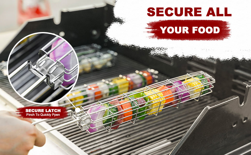 Onlyfire Chef Large Kabob Grilling Baskets Set of 4, Stainless Steel Grilling