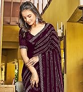 purple stone Work saree