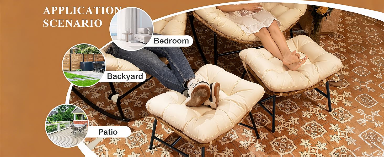 outdoor balcony patio deck backyard rattan wicker ottoman foot rest footstool cushioned top