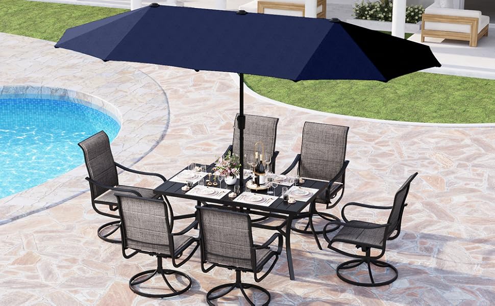 PHI VILLA 8 Piece Patio Dining Set with 13ft Patio Umbrella