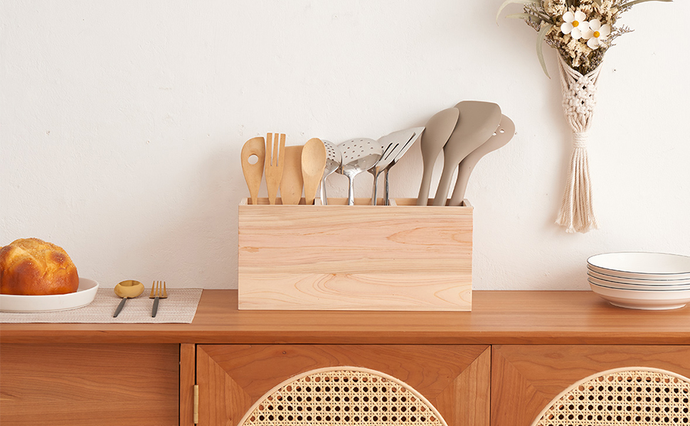 OAKERLAND Extra Large Utensil Holder Wall Mount, Hinoki Cypress Wood