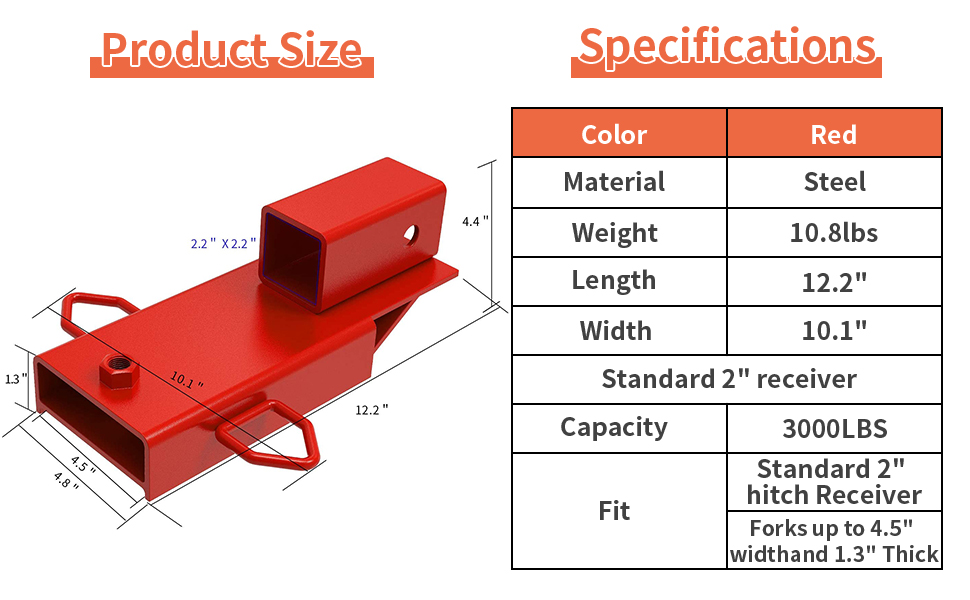 YINTATECH Clamp On Forklift Hitch Receiver 2" Pallet Fork Trailer