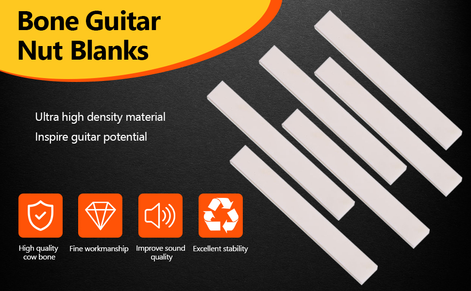6Pcs Classic Guitar Parts, Bone Guitar Nut Blanks Bone Bridge Saddle Nuts Acoustic