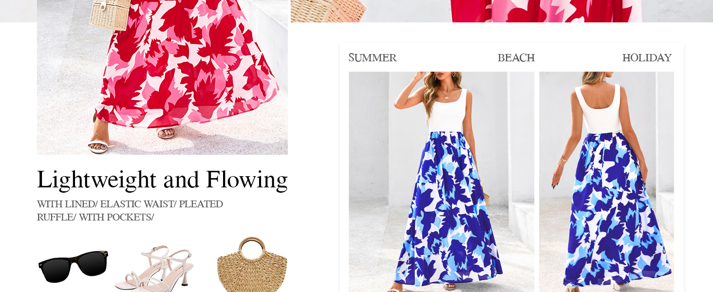 KIRUNDO Long Dresses for Women Summer Tank Top Patchwork Floral Long Skirts Maxi Dress