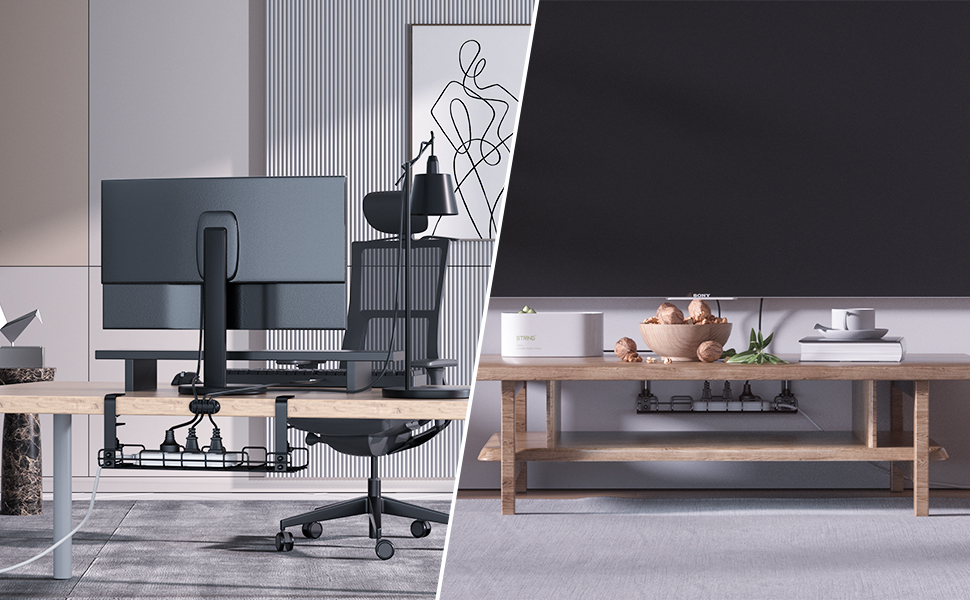 VIVO Black Under Desk Cable Management Tray Organizer For Wire Management