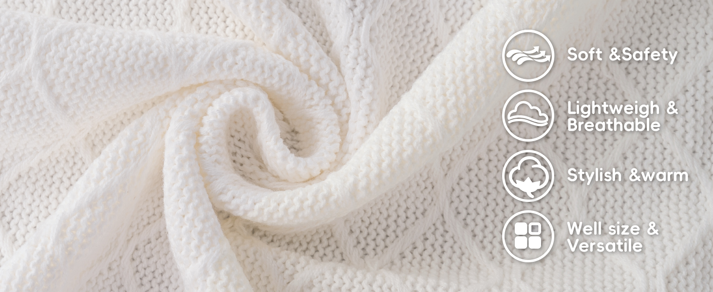 Booulfi  Newborn Unisex Soft Baby Shawl Knitted Cellular Baptism Blankets