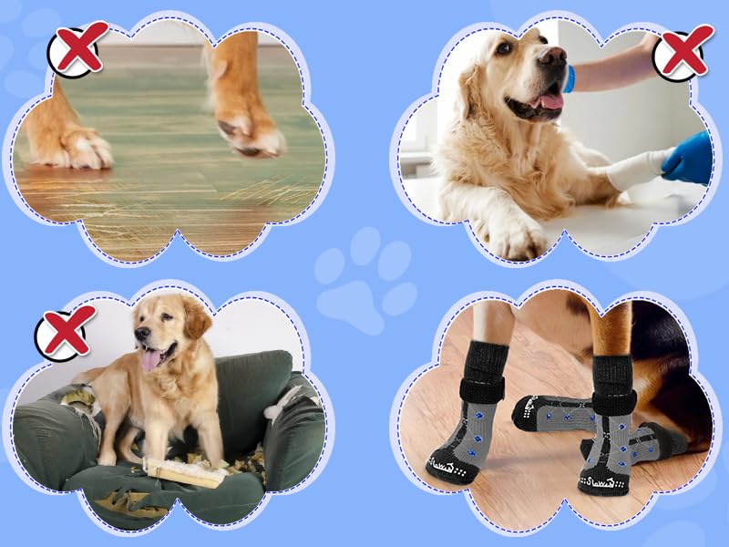 SlowTon AntiSlip Dog Socks Paws Stop Licking 3 Pairs Pet Paw Protector Dog Boots Socks for