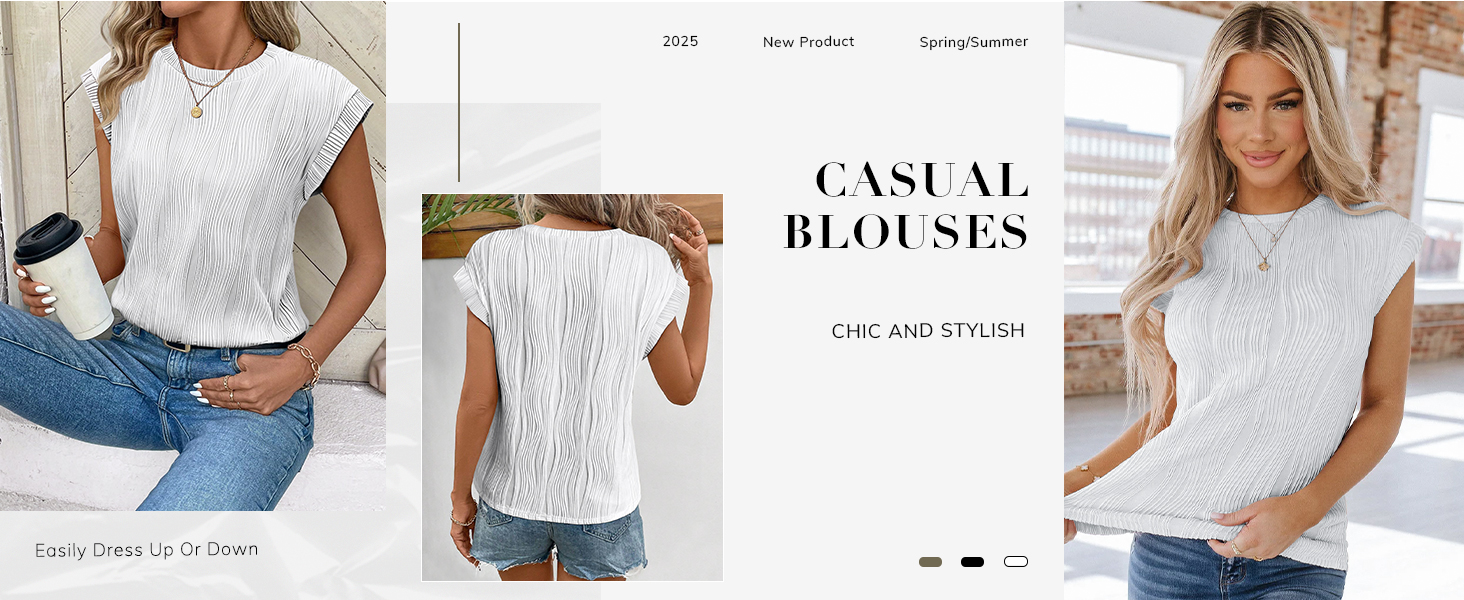 ATHMILE Women's Short Sleeve Textured Casual Blouse 9 womens tops