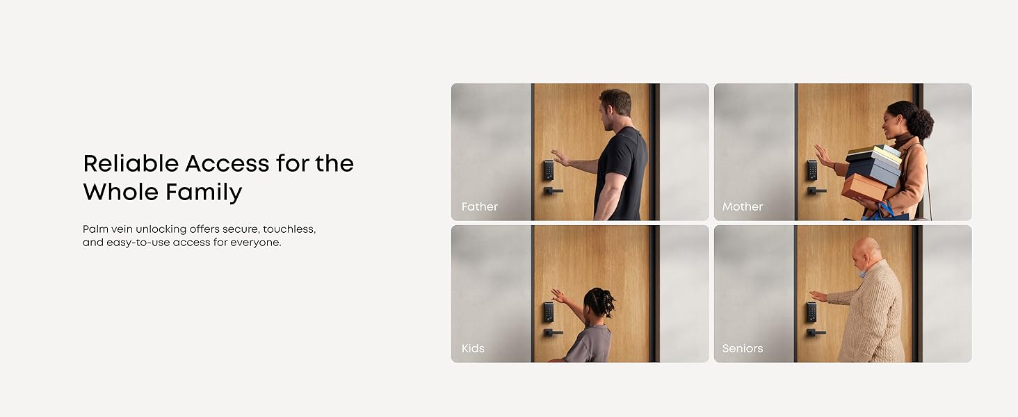 Family using eufy with palm vein unlocking for easy access