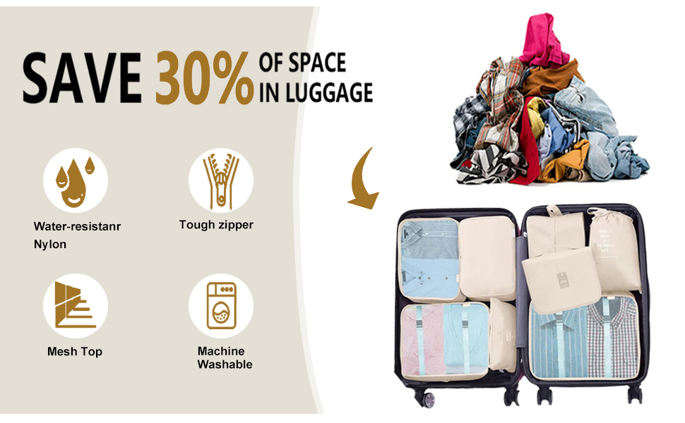 Lot de 9 Organisateur Valise Packing Cubes, Rangement Valise