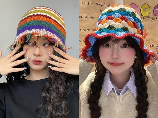 Amazon.com: QOOEQPQY Women Stripes Winter Bucket Hat Handmade