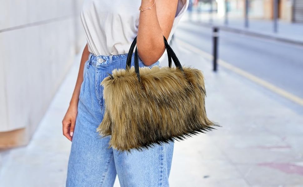 Amazon.com | Women's Shoulder Handbags Faux Fur Tote Bag