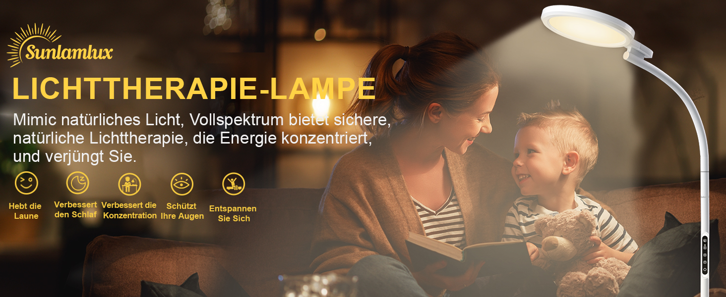 3in1 Tageslichtlampe Lichttherapie, Runder Boden Tageslichtlampe Stehlampe, SAD Sonnenlicht