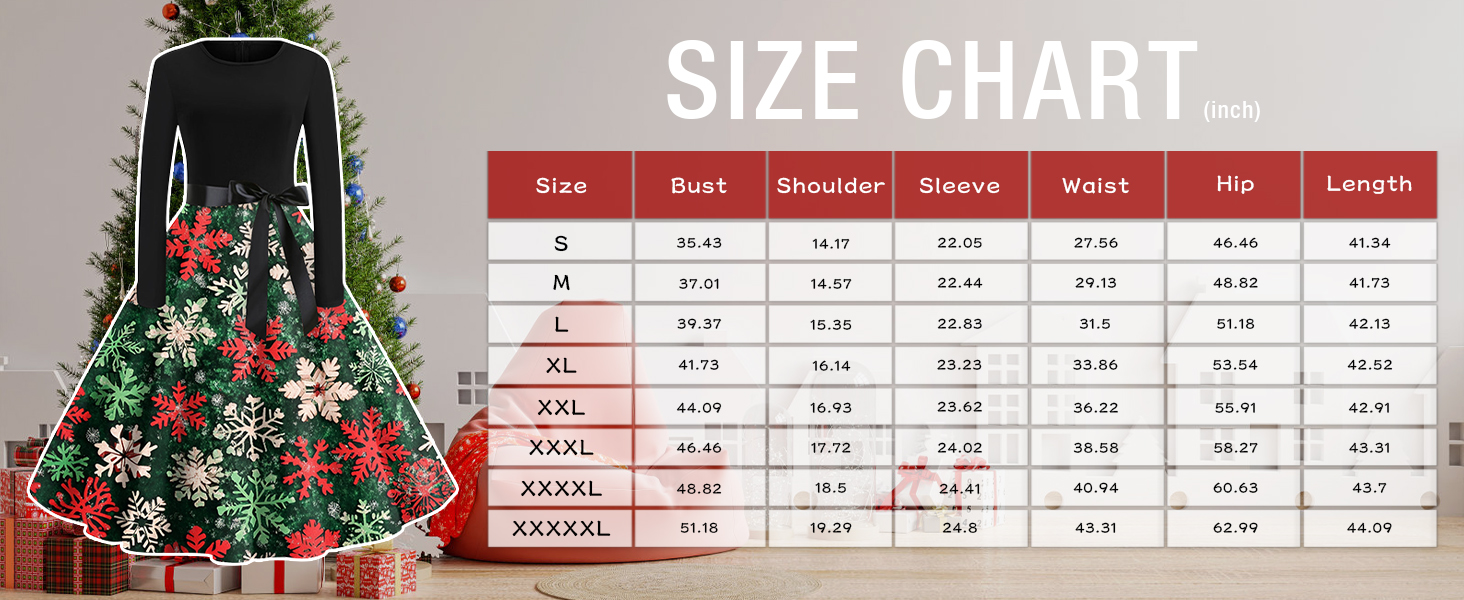 CUCUHAM Women's Christmas Dress Vintage Xmas Trees Print