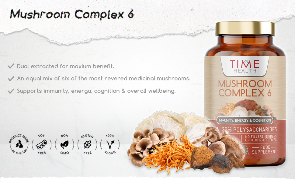 Time Health Mushroom Complex 6 | 120 Capsules | Maximum Strength - Made In The Shade Mushroom Complex Review