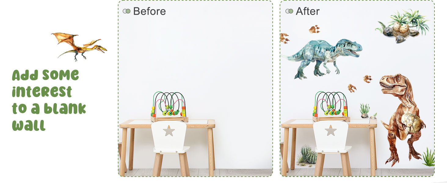 Large Dinosaur Wall Decals Dino Volcano Tropical Plants