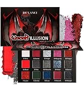 DE'LANCI Red Black Eyeshadow Palette,15 Colors Red Eyeshadow Goth Make-up,Gray Silver Shimmer Gli...