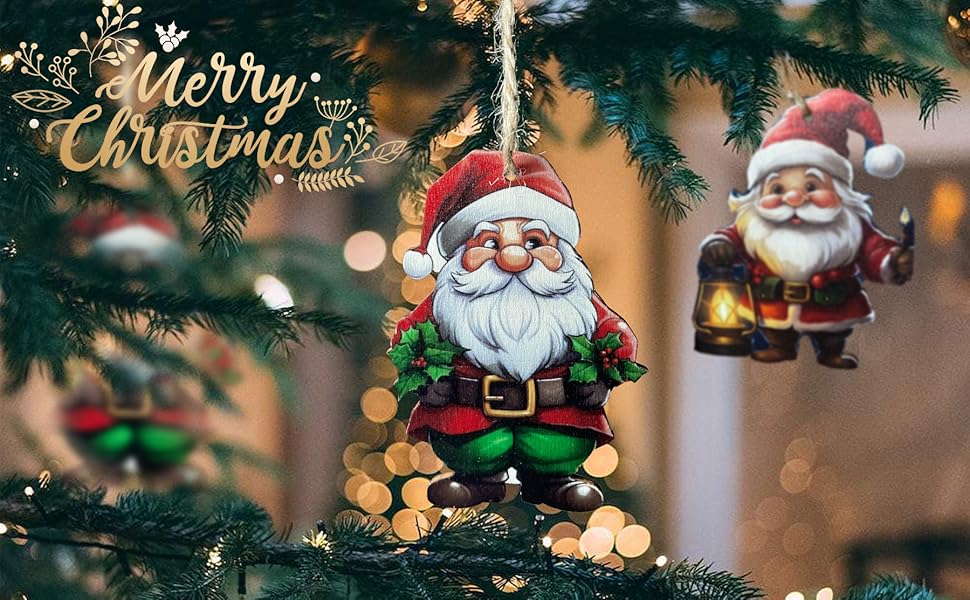 24 Pieces Christmas Gnome Wooden Ornaments Hanging on
