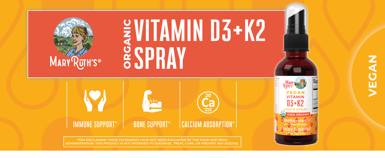 Vitamin D3+K2 Spray, Unflavored, Org, 1 oz