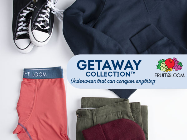 Layflat featuring Men's underwear from the Fruit of the Loom Getaway Collection
