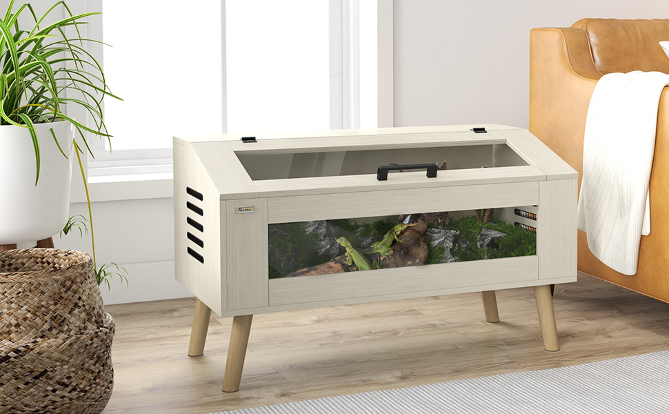 PawHut Reptile Terrarium, Wooden Reptile Tank 31.5" X 15.7" X 15.7" With Sliding Door For Chameleon, Lizard, Snake, Frog, Turtle, 33.8 Gallon