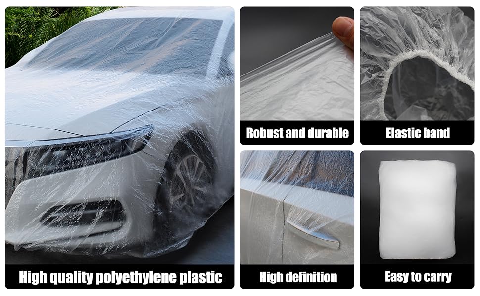 4 Pcs Disposable Car Covers，12.5 x 21.7ft Universal Clear Plastic Car Cover