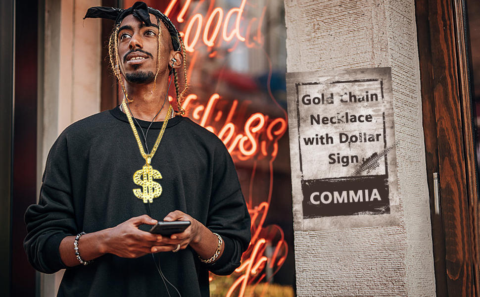 gold chain necklace with dollar sign