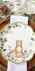 woodland baby shower paper plates