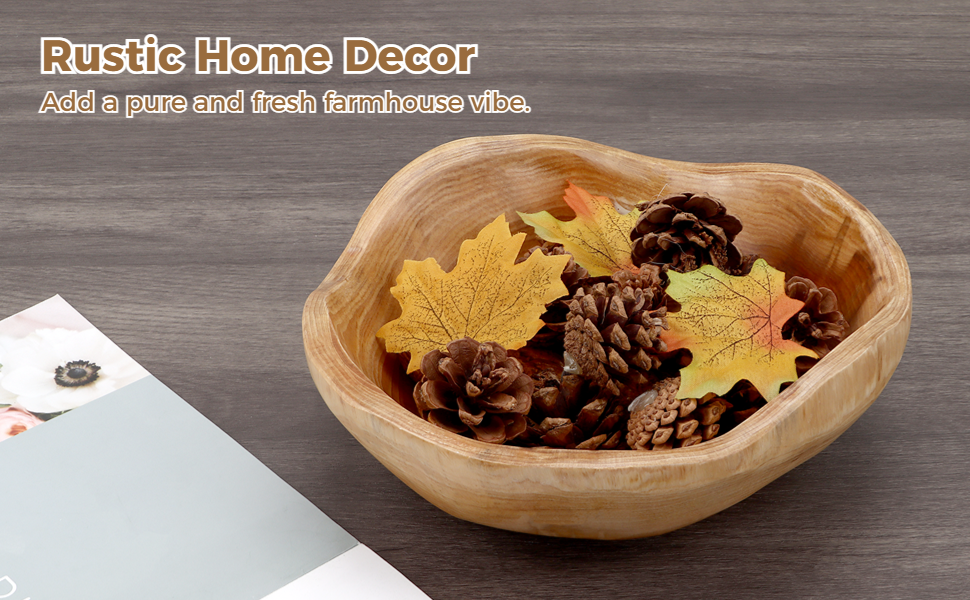 Varku 2PCS Decorative Wooden Bowls, Wood Fruit Bowls for