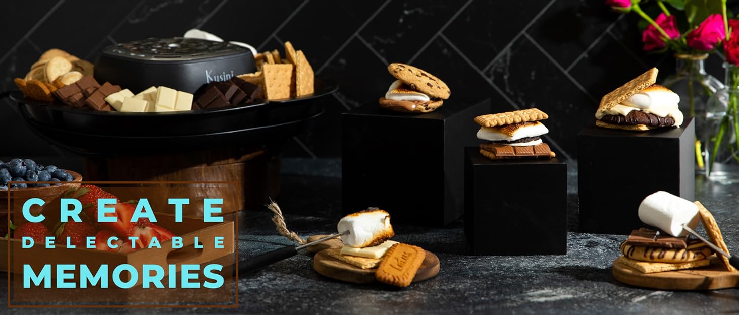Kusini Smores Maker Tabletop Indoor - Flameless Electric Marshmallow Roaster – 4 Detachable Trays & 4 Roasting Forks – Gift Set & Date Night Idea. Movie Night Supplies & Housewarming Gift 16 Create delectable memories. S'mores maker with a few roasted s'mores oozing marshmallow
