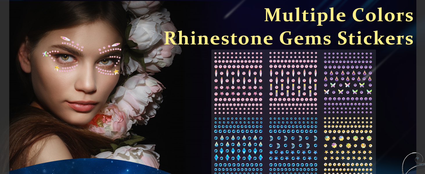 4 Sheets Face Gems, Face Jewels for Makeup Festival, Self Adhesive