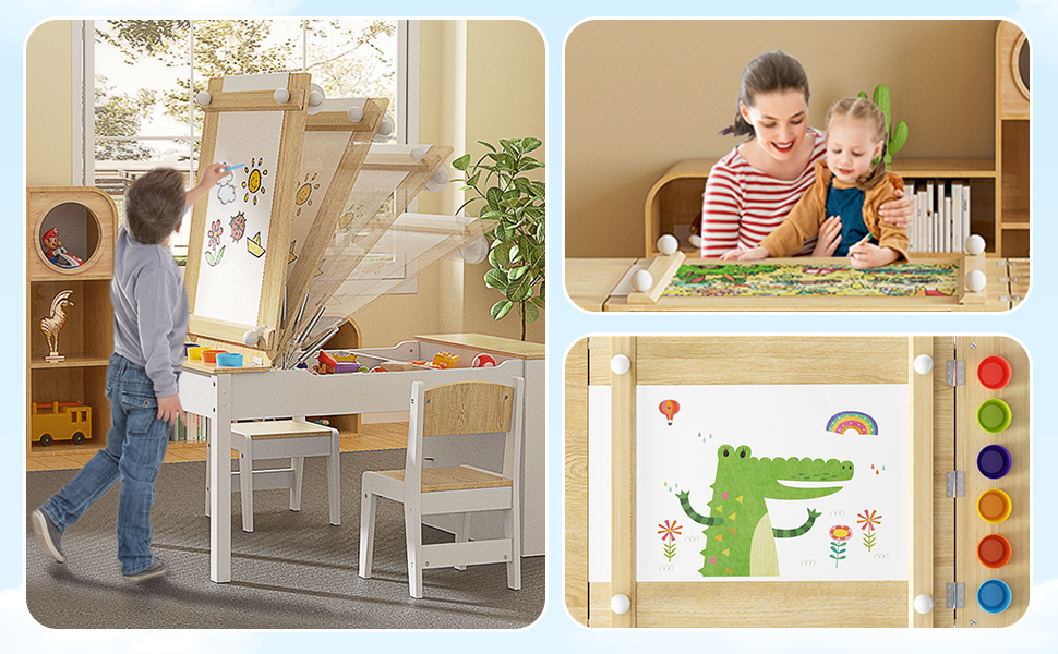 MODCART 3in1 Kids Art Table and Easel Chair Set with