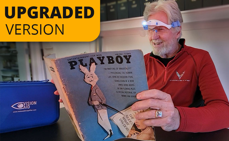 Blue Vision Aid Magnifying Glasses Magnifier Headband LED Light USB Rechargeable