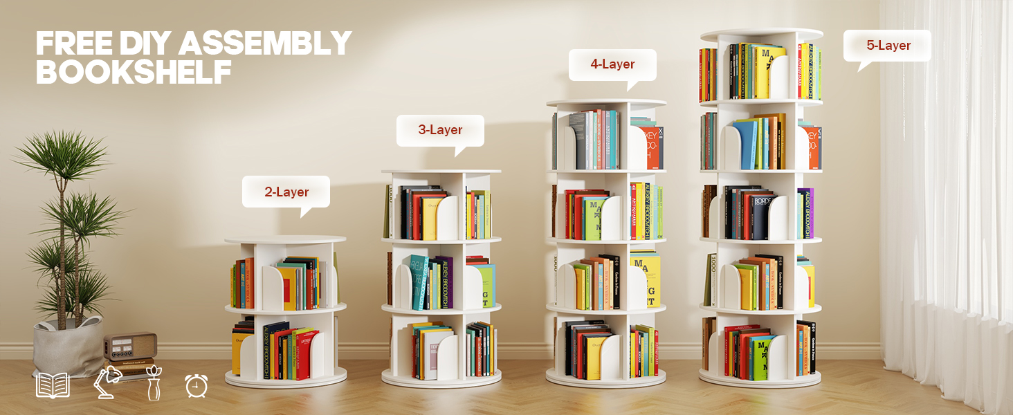 4 Tier Rotating Bookshelf, 360 Degree Spinning Corner