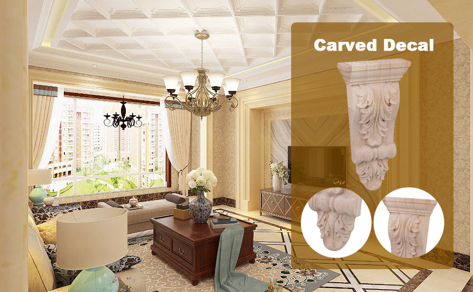 4PCS Unpainted Sturdy European Style Wood Onlay Carved Onlay Beautiful Corner On